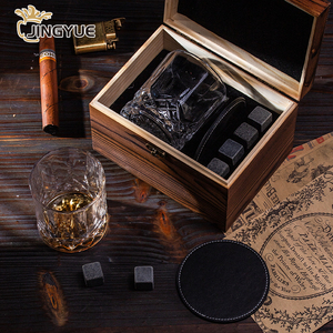 Juego de 4 piedras de whisky de granito natural vintage y 11oz de cóctel para beber whisky en exquisita caja de madera - Product Image 4