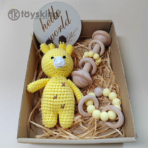 Direct-factory Wholesales sonaglio giocattoli Crochet <span class=keywords><strong>giraffa</strong></span> progettato anello in legno massaggiagengive giocattolo per giocattoli da bagno per bambini Set 6 mesi - Product Image 4