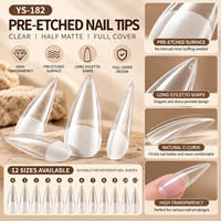 504 faux ongles longs en forme de stiletto, pré-encrés, transparents, couvrance totale, semi-mat, en PMMA, extensions d'ongles, 12 tailles, pour salon professionnel