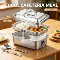 Boîte à lunch bento multicouche en acier inoxydable 304 de 1,8 L avec couvercle, pour étudiants, usage quotidien, style rétro, boîte de rangement alimentaire portable