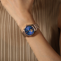 Montre-bracelet pour femme Gohuos 7816 en acier inoxydable or rose, quartz, design tendance avec diamants, affichage automatique de la date, montre tendance pour femmes