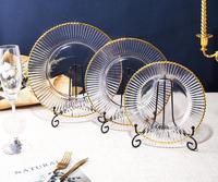 Vente directe usine – Ensemble d'assiettes de présentation Kaly's de 13 pouces, en verre cristallin à nervures verticales, bord doré peint à la main, écologique