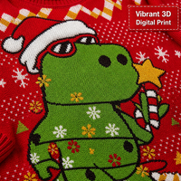 Pull de Noël imprimé numérique 3D unisexe, motif dinosaure T-Rex et Père Noël, tricot personnalisé OEM ODM