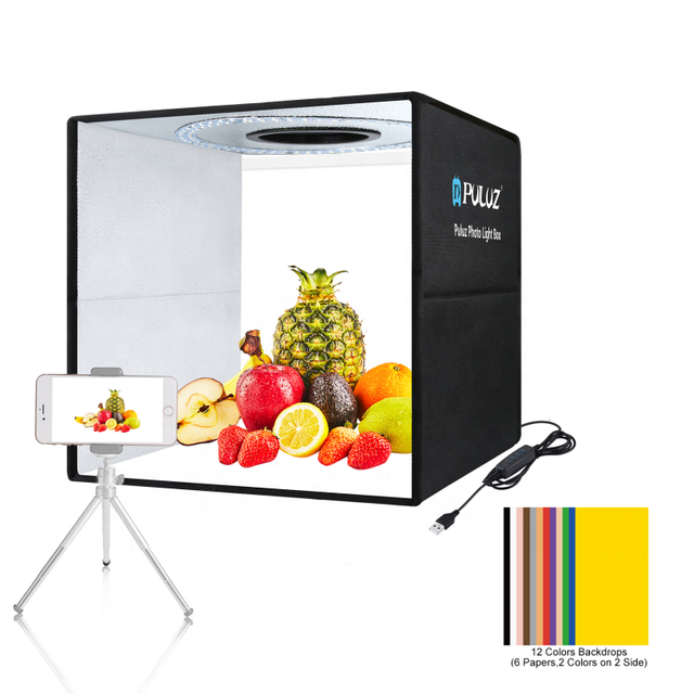 PULUZ 40cm LED Video Light Box Simple Photo Studio 12 Colors Backdrops 5500k Color Temperature Folding Soft Box 12 Backdrops