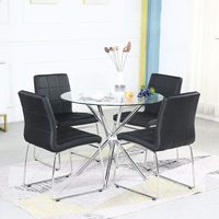 Table à manger ronde en verre Table de cuisine moderne en verre avec 4 pieds chromés Table de salle à manger et ensemble de chaises pour la maison Petit espace