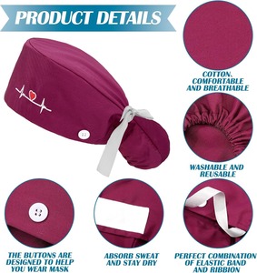 Bandeau mignon imprimé pour clinique dentaire casquette de travail chapeaux de gommage dentaire casquettes de gommage dentaire cravate dos chapeau unisexe respirant - Product Image 3