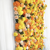 Pabrik langsung bunga kuning oranye kustom dinding sutra Hydrangea bunga mawar dinding 8*8 buatan untuk dekorasi latar belakang acara pernikahan