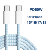 Câble USB-C vers USB-C tressé de 2 m à charge rapide PD 60W avec transfert de données pour la charge des téléphones mobiles iPhone 15/16/17/18