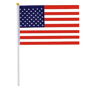 High Quality Factory Supply America Hand Flags 14x21cm Polyester Hand Flags With Pole