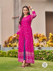 Vestido Kurtis largo con estampado de rayón pesado con mangas elegantes y botones redondos disponibles a precio mayorista - Product Image 6