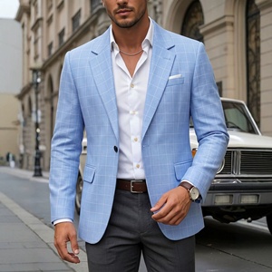 <span class=keywords><strong>Blazer</strong></span> da uomo a quadri azzurro chiaro, monopetto, con revers a revers, vestibilità slim, casual, <span class=keywords><strong>giacca</strong></span> sportiva, <span class=keywords><strong>giacca</strong></span> da lavoro - Product Image 1