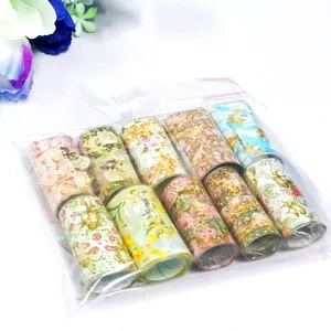 Wholesales 4X100CM flower Nail Transfers foils yellow leaves autumn nail art Stickers colorful bagged Nail Transfer Foils Paper