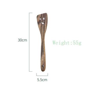 Cuchara para revolver ensalada de mango largo de teca de madera Natural de alta calidad, espátula para sartén antiadherente sonriente, cuchara para té, miel y café - Product Image 6