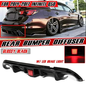 Q50 Carbon Fiber Look/Black Car Rear Bumper Lip <b>Diffuser</b> Spoiler Guard Apron <b>With</b> <b>LED</b> Brake <b>Light</b> for Infiniti Q50 2014-2017 - Product Image 1