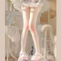 Bas montants blancs style mignon pour femme, en laine/nylon, transparents, invisibles, résistants à la déchirure, avec pied.