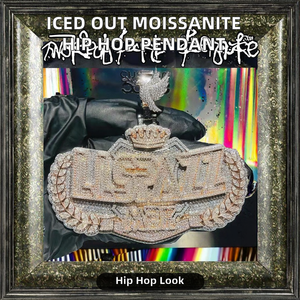 Dvars Pendentifs Médailles en Argent Sterling 925 Plaqué Or, Sertis de Moissanite Diamant, Certifiés par un Certificat Tier, 16 pouces, Bijoux Fins Hip Hop - Product Image 2