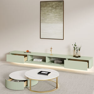 Meuble TV moderne vert pour salon et chambre à coucher, unité TV murale de luxe, écologique, personnalisable, avec rangement - Product Image 1