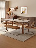 Table à manger rectangulaire moderne, imperméable, stable et portable, avec plateau en pierre frittée, 6 places, mobilier de salle à manger de luxe, villa, hôtel
