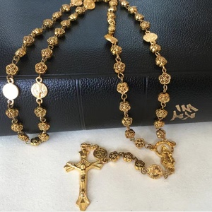Collar Religioso de Moda con Cuentas de Flores de Rosa en Aleación Chapada en Oro de 18K, Collar con Colgante de Cruz y Crucifijo de <span class=keywords><strong>la</strong></span> <span class=keywords><strong>Virgen</strong></span> Marí<span class=keywords><strong>a</strong></span> - Product Image 2