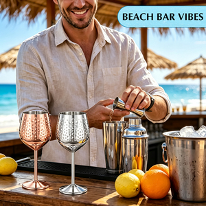 Verre à vin en acier inoxydable 500 ml, <span class=keywords><strong>gobelet</strong></span> martelé en cuivre 18 oz, verre à cocktail incassable pour fêtes, bar en plein air, coffret cadeau - Product Image 6
