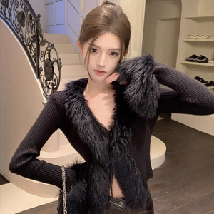 Sıcak kürk 2 parça Set kadın seksi kıyafetler uzun kollu kürk üst hırka ve pantolon iki parçalı setleri kulübü iki parçalı Set bayan giyim - Product Image 6