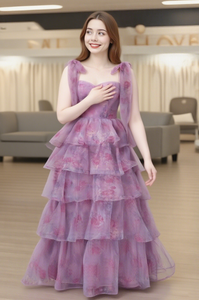 Romantique printemps et été <span class=keywords><strong>robe</strong></span> à licou florale sans manches hors de l'épaule à lacets en mousseline de soie longueur au sol avec taille naturelle - Product Image 2