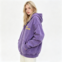Sweat à capuche surdimensionné brodé personnalisé pour femme, style preppy, couleur unie délavée à l'acide, streetwear, pur coton, vintage Xuanzhige
