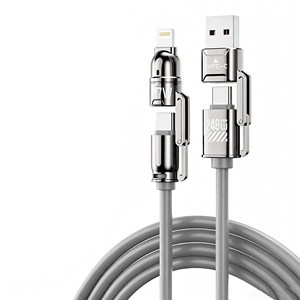 สายชาร์จแบบรวม 4-in-1 ความเร็วสูงพิเศษ 240W – ซิลิโคนเหลว + โลหะผสมสังกะสี สำหรับโทรศัพท์ iPhone iPad Android - Product Image 2