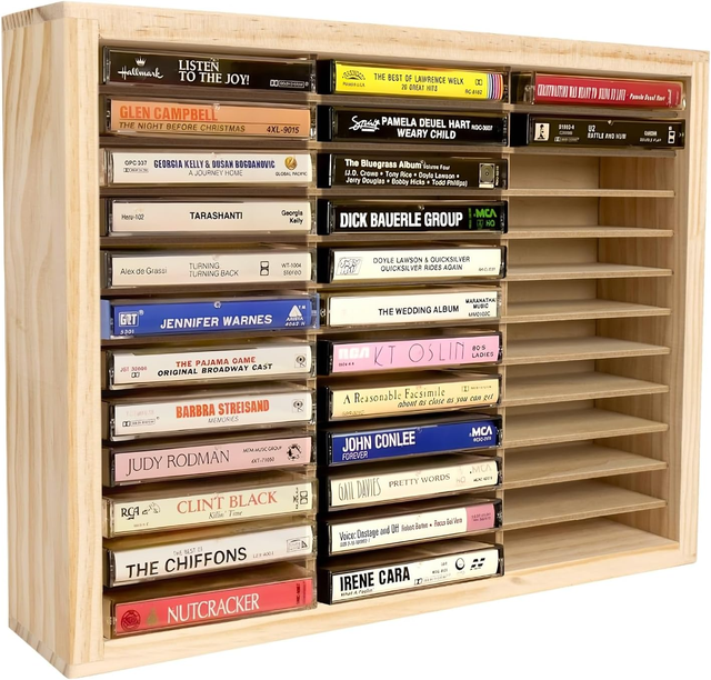 Cassette Tape Storage Rack 36-slot Wood Cassette Tape Holder Freestanding Audio Cassette Organizer, Playing Card Storage