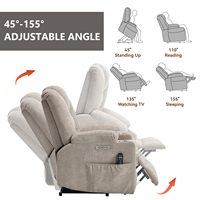 Fauteuil inclinable à positionnement infini, fauteuil releveur électrique à moteur unique avec massage et chaleur pour personnes âgées, ports USB Type C