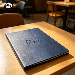 Couverture de menu en cuir PU de haute qualité pour restaurant, café, bar, format A5, couleur violet, logo personnalisé, vis Chicago - Product Image 4