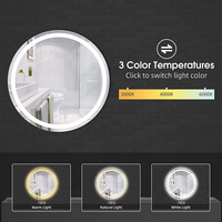 Miroir intelligent mural LED rond avec écran tactile étanche et affichage de l'heure