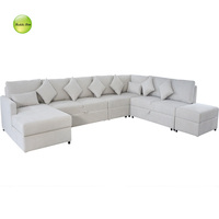 Canapé modulaire en forme de L pliable à tirette en peluche au design moderne avec rangement caché pour le salon de cinéma privé
