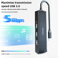 RSHTECH pembaca kartu SD/TF, Hub USB 3.0 4K 60Hz 100W PD pengisian daya USB 7 in 1 untuk PC dan Macbook