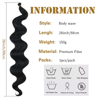 Body Wave Einzelsträhnen-Häkelzopf-Haarverlängerungen Knotenlos Vorgeteilt Natürliche Farbe 26 Zoll 150g Hochtemperaturfaser