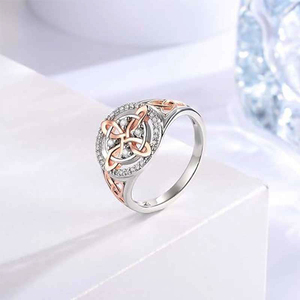 <span class=keywords><strong>Anillo</strong></span> <span class=keywords><strong>de</strong></span> <span class=keywords><strong>Nudo</strong></span> <span class=keywords><strong>de</strong></span> <span class=keywords><strong>Bruja</strong></span> Celta <span class=keywords><strong>de</strong></span> Dos Tonos con Circonitas, Diseño Único, Elegante y Versátil, Chapado en Oro Real sobre Cobre, Joyería que No se Deslustra - Product Image 4
