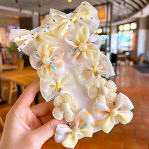 Pinza para el <span class=keywords><strong>pelo</strong></span> de mariposa con flores para niña bonita de malla de gasa para niños de nuevo diseño 10 unids/set accesorios coloridos para el cabello de fiesta con lazo perla - Product Image 4