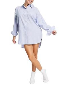 KY Vestidos <span class=keywords><strong>de</strong></span> mujer Camisas personalizadas <span class=keywords><strong>de</strong></span> bolsillo Botones para ropa <span class=keywords><strong>Camisa</strong></span> <span class=keywords><strong>de</strong></span> rayas <span class=keywords><strong>de</strong></span> manga larga para mujer - Product Image 1