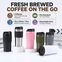 Mug Kopi French Press Stainless Steel 304 Logo Kustom, Tumbler Dinding Ganda Vakum Terisolasi, Tutup Lipat Anti Bocor, Bebas BPA, Grosir