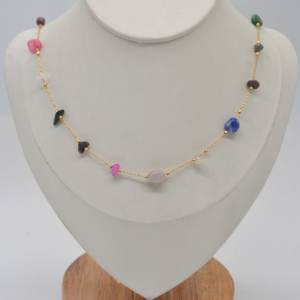 Cuentas de <span class=keywords><strong>Chip</strong></span> de concha de colores, cuentas de forma libre irregulares con cadena fina de acero inoxidable, collar de joyería de moda - Product Image 6