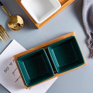 Plat à collation en porcelaine Offres Spéciales avec plateau en bambou, assiette divisée en 5 sections pour la cuisine, la salle à manger et la fête - Product Image 6