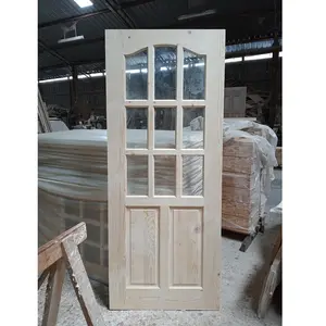 Kualitas Tinggi 100% Kayu Pinus Solid Pintu Glasir Desain Baru Klasik Jenis Desain Pintu Prancis Dapur Menggunakan Pintu Malaysia Furniture