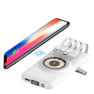 แบตเตอรี่สำรองแม่เหล็กไร้สาย 10000mAh สีขาว แบบพกพา พร้อมสายชาร์จในตัว จอแสดงผล LED และขาตั้ง - Product Image 1