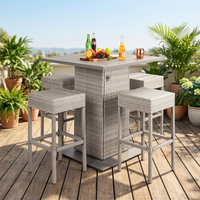 Ensemble de table de bar en rotin d'extérieur 5 pièces, ensemble de comptoir de bar à combiner librement, adapté aux terrasses, au bord de la piscine et au jardin