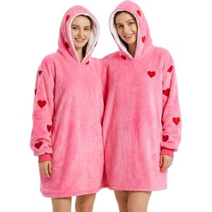 Pyjamas assortis pour couples JoyFuncos, sweat-shirts à imprimé cœur rose, flanelle 100% polyester, unisexe, Saint-Valentin, chauds, manches longues - Product Image 2