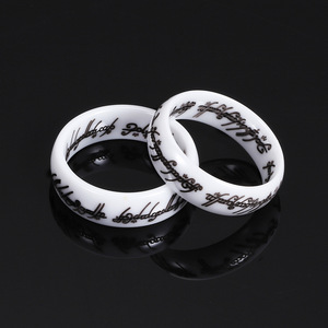 Lord Of The <b>Rings</b> Ceramic <b>Ring</b> 6mm White Letter Design Unisex Fashion Jewelry Gift - Product Image 2