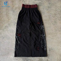 Pantalon de survêtement décontracté pour homme BENTURA Streetwear, coupe large, en coton 360 g/m², noir, imprimé léopard DTG, double taille, effet vieilli