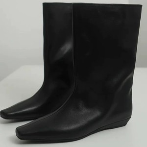 Nouvelles Bottes Mi-Mollet Minimalistes à Talon Compensé et Bout Carré Antidérapantes pour Femmes 2025 – Bottes Ample à Tube Large Polyvalentes - Product Image 2