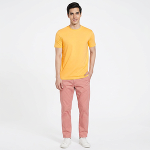 T-shirt à manches courtes jaune pour homme, col rond, coupe classique, respirant, tricoté, couleur unie, 100% coton - Product Image 1
