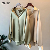 QINSI النساء Longsleeve Overshirt خمر بلوزة النساء شير أعلى الربيع 2022 الملابس النسائية قميص حريري
